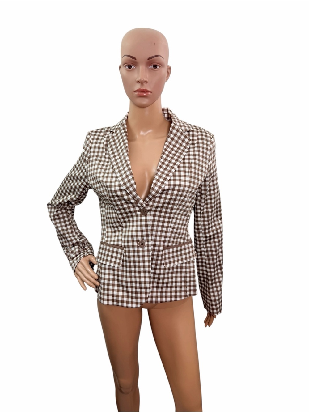 7th Avenue New York And Company Suit Collection Brown Beige Checkered Blazer - Picture 2 of 8